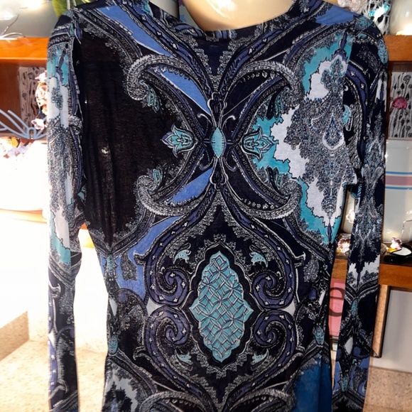 100% Silk Pashma Arte size XL Blue women’s top - Picture 9 of 9